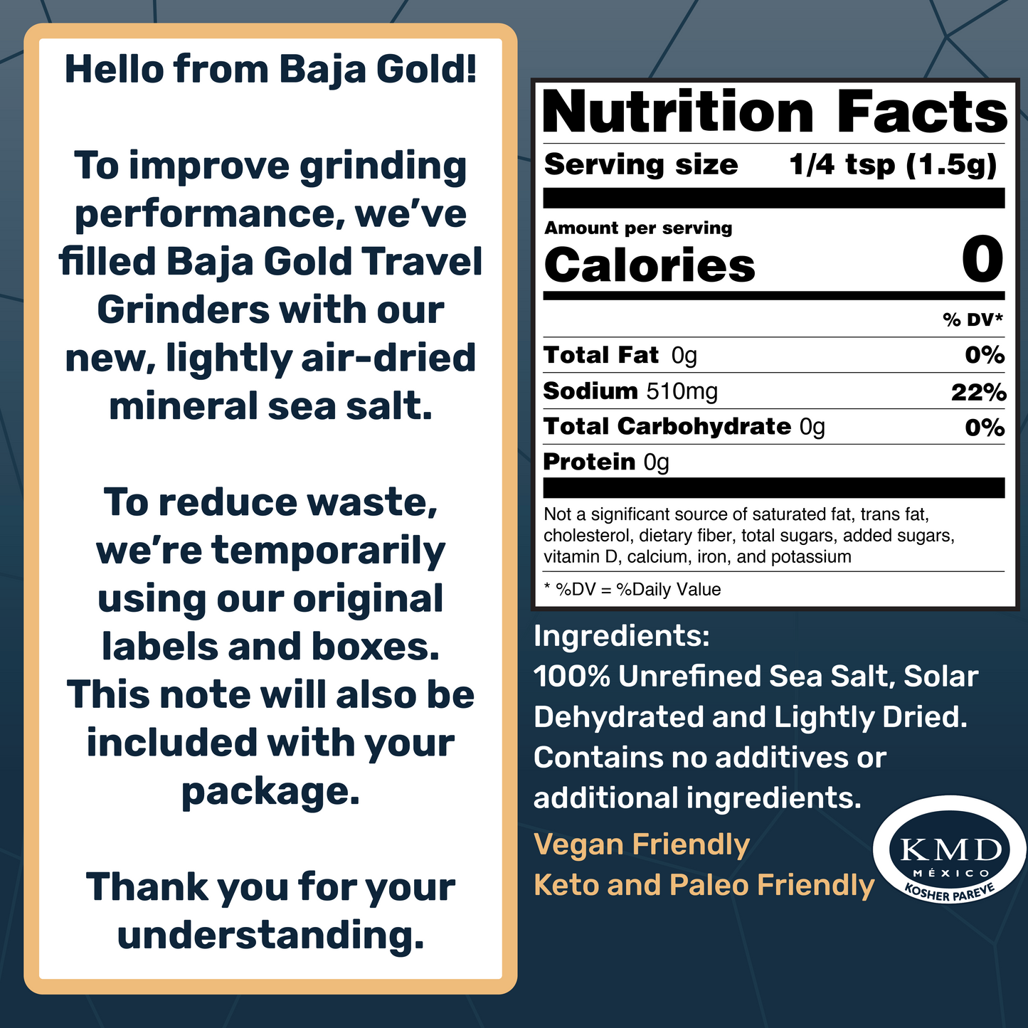 Baja Gold Mineral Sea Salt - Grinders